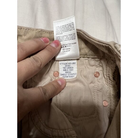 Mother Jeans Tan The Looker Fray Sweet Stripes Skinny Raw Hem Size 27 - Picture 10 of 12